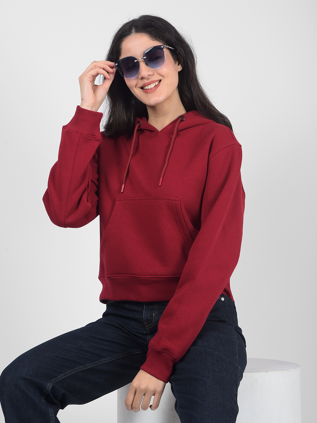 Numero Uno Women Solid Maroon Sweat Shirt